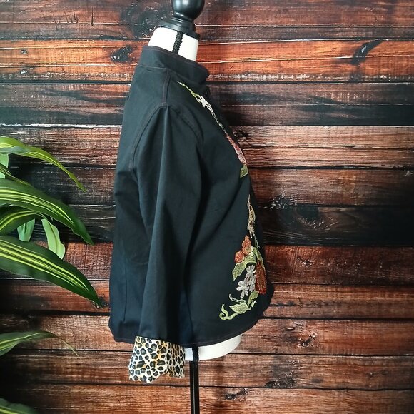 Vanity Vintage 90s Jacket L Cropped Embroidered Beaded Mandarin - Picture 6 of 10